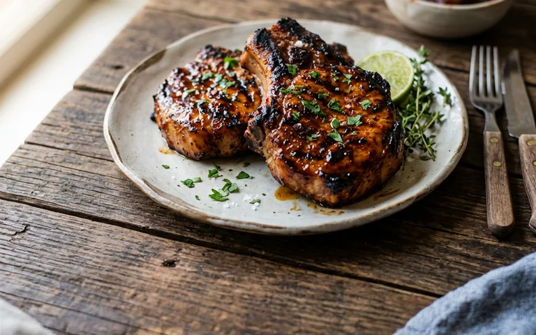 Grilled pork chops with BBQ sauce
