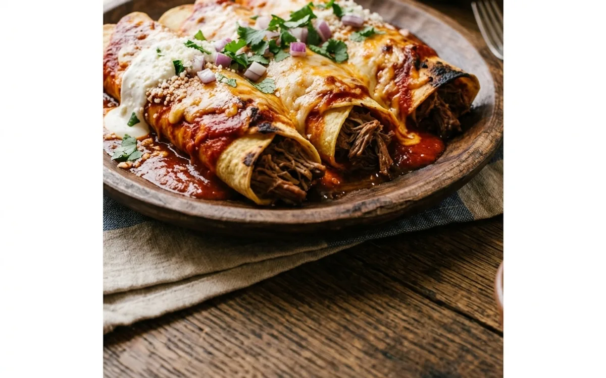 Beef enchiladas in red sauce