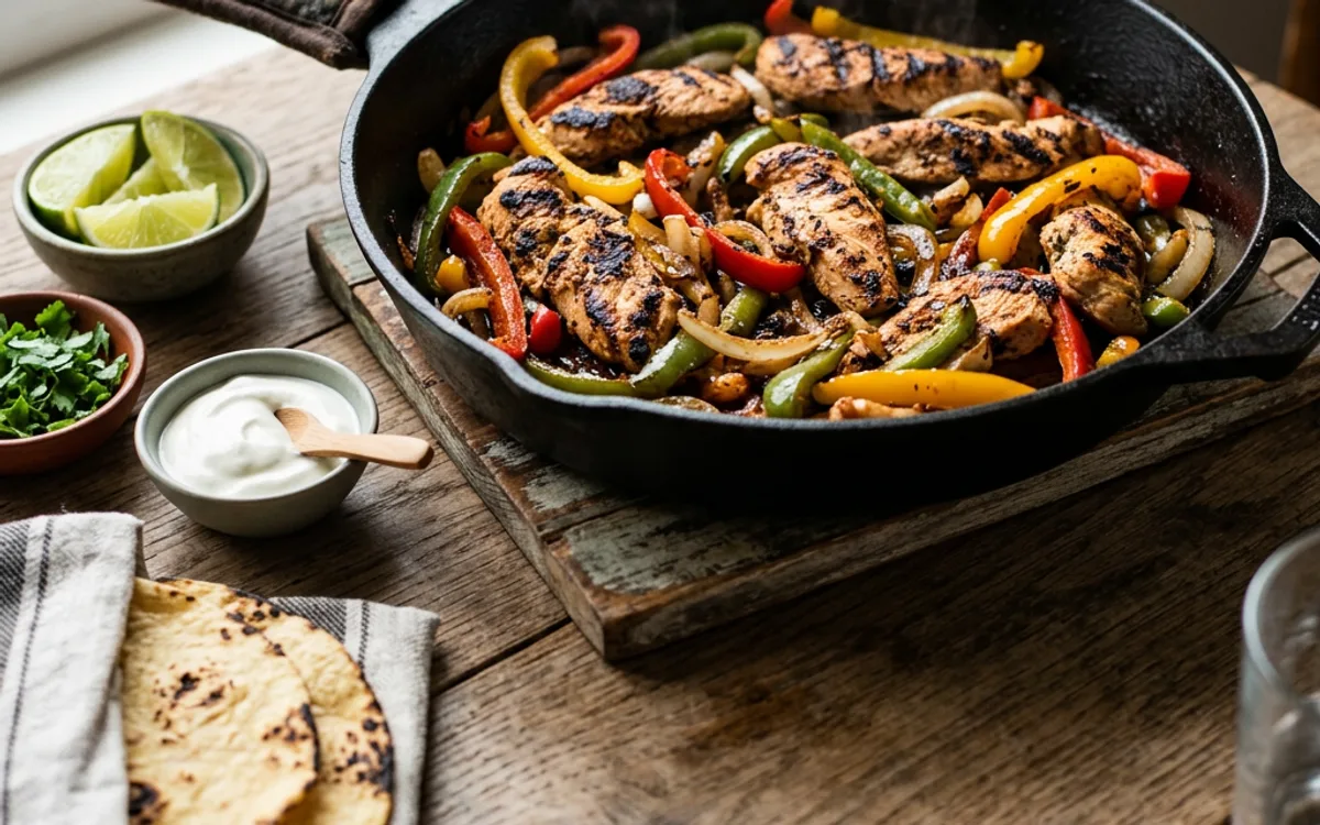 Grilled chicken fajitas with peppers and onions