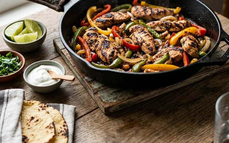 Grilled chicken fajitas with peppers and onions