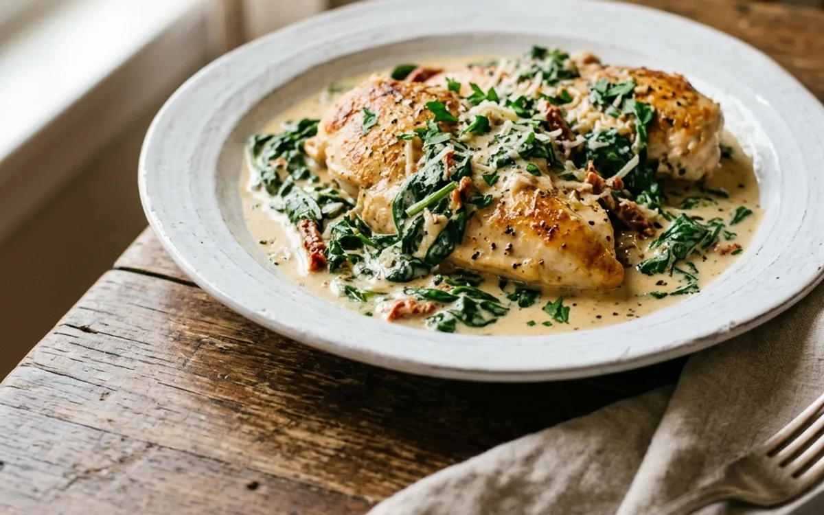 Chicken Florentine in creamy spinach sauce