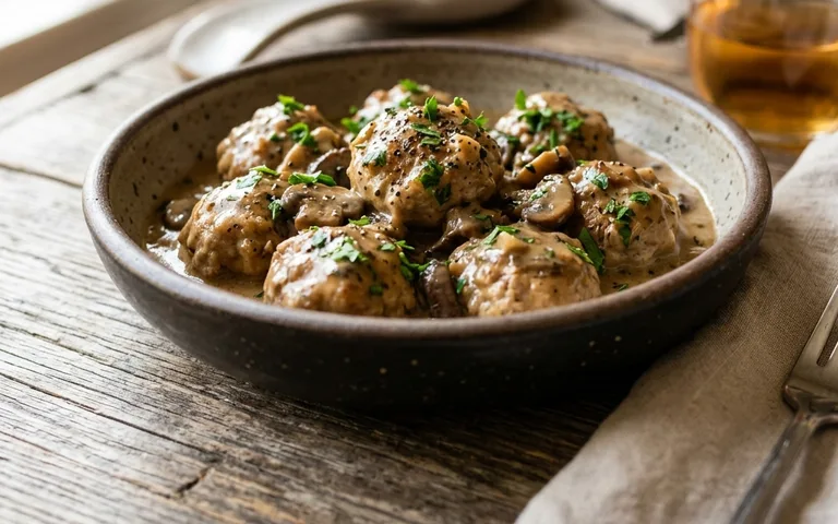 Chicken meatballs in mushroom Marsala sauce