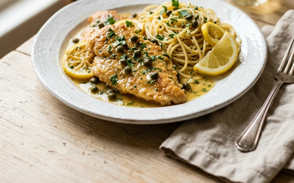 Chicken piccata cutlets in a lemon caper butter sauce