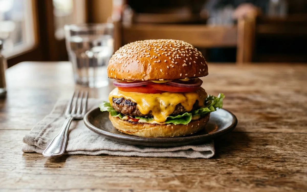 A classic cheeseburger on a bun