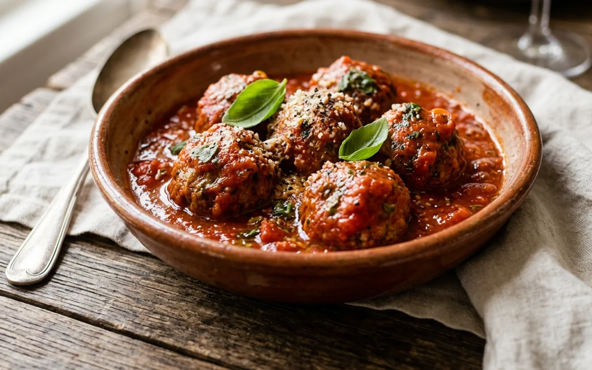 A plate of baked beef meatballs