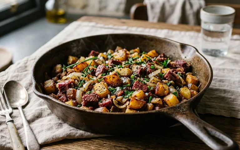 A skillet of corned beef hash