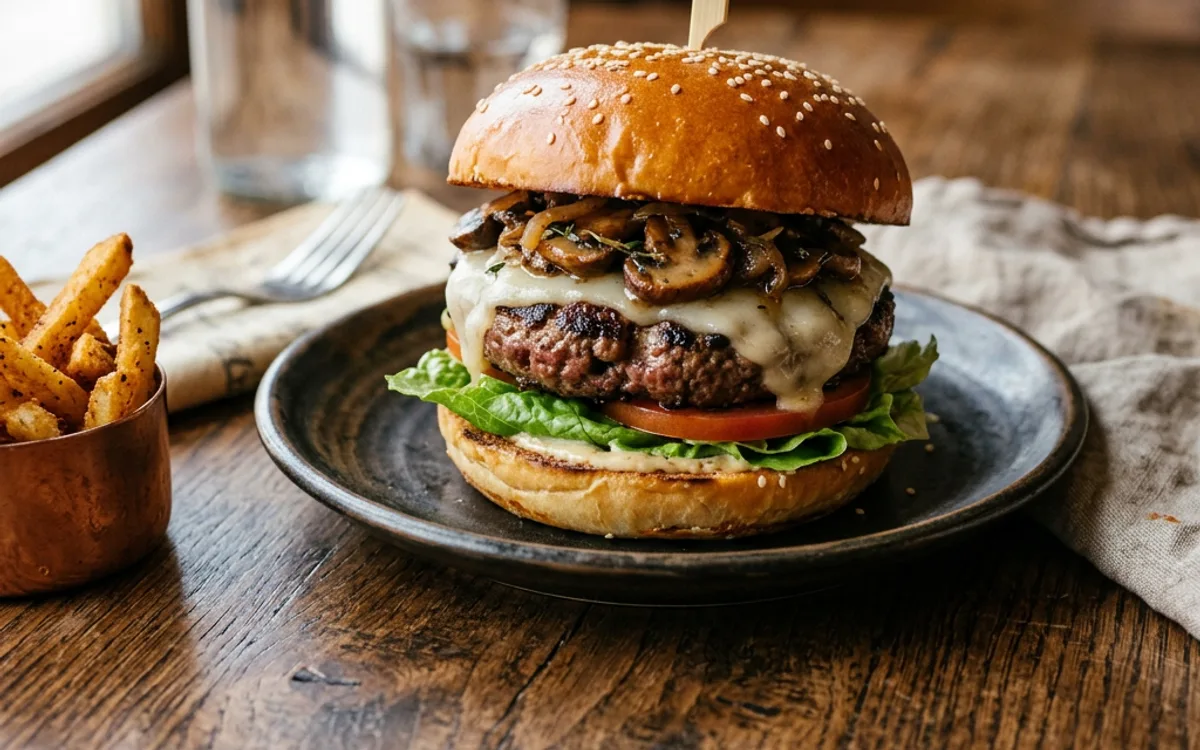 A mushroom Swiss burger