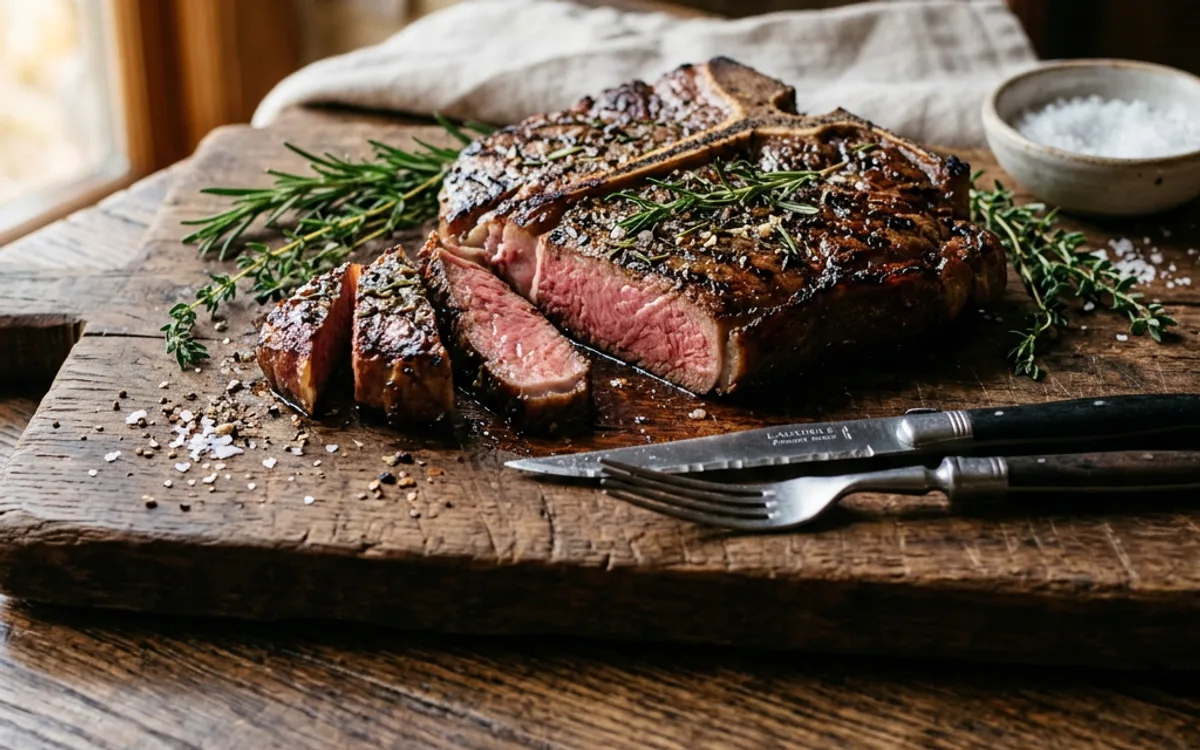 A seared T-bone steak