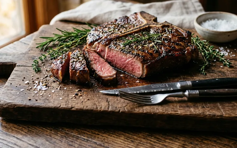 A seared T-bone steak