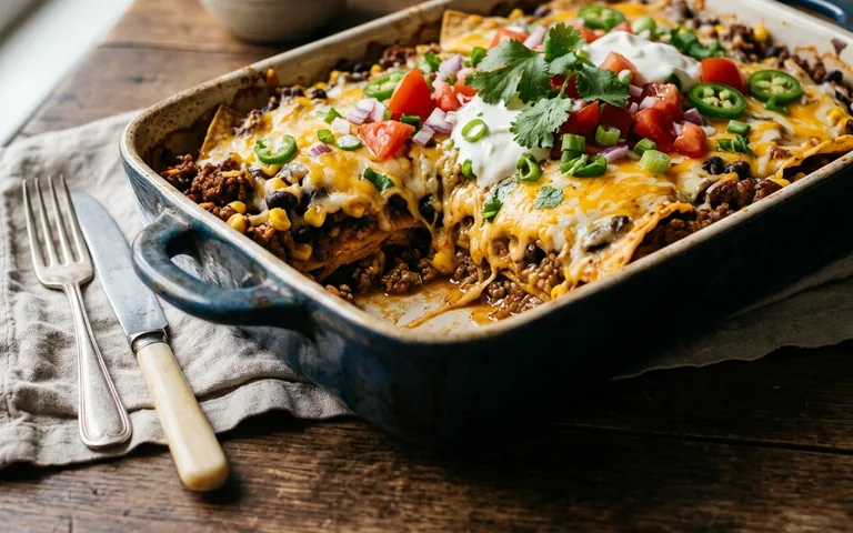 A taco casserole in a dish