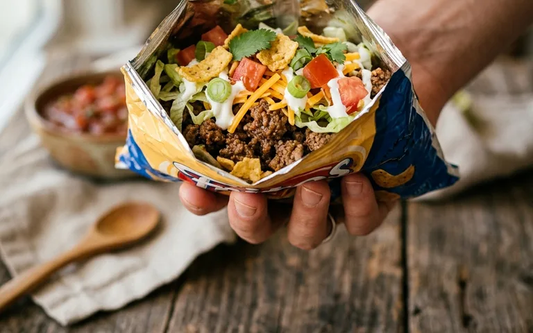 Walking tacos in chip bags